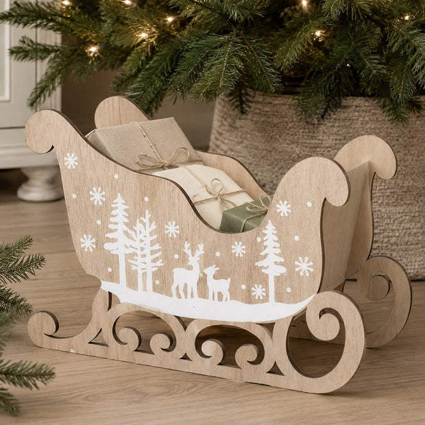 Beige Wooden Decorated Sleigh