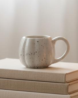 Speckled White Matt Ceramic Pumpkin Mug