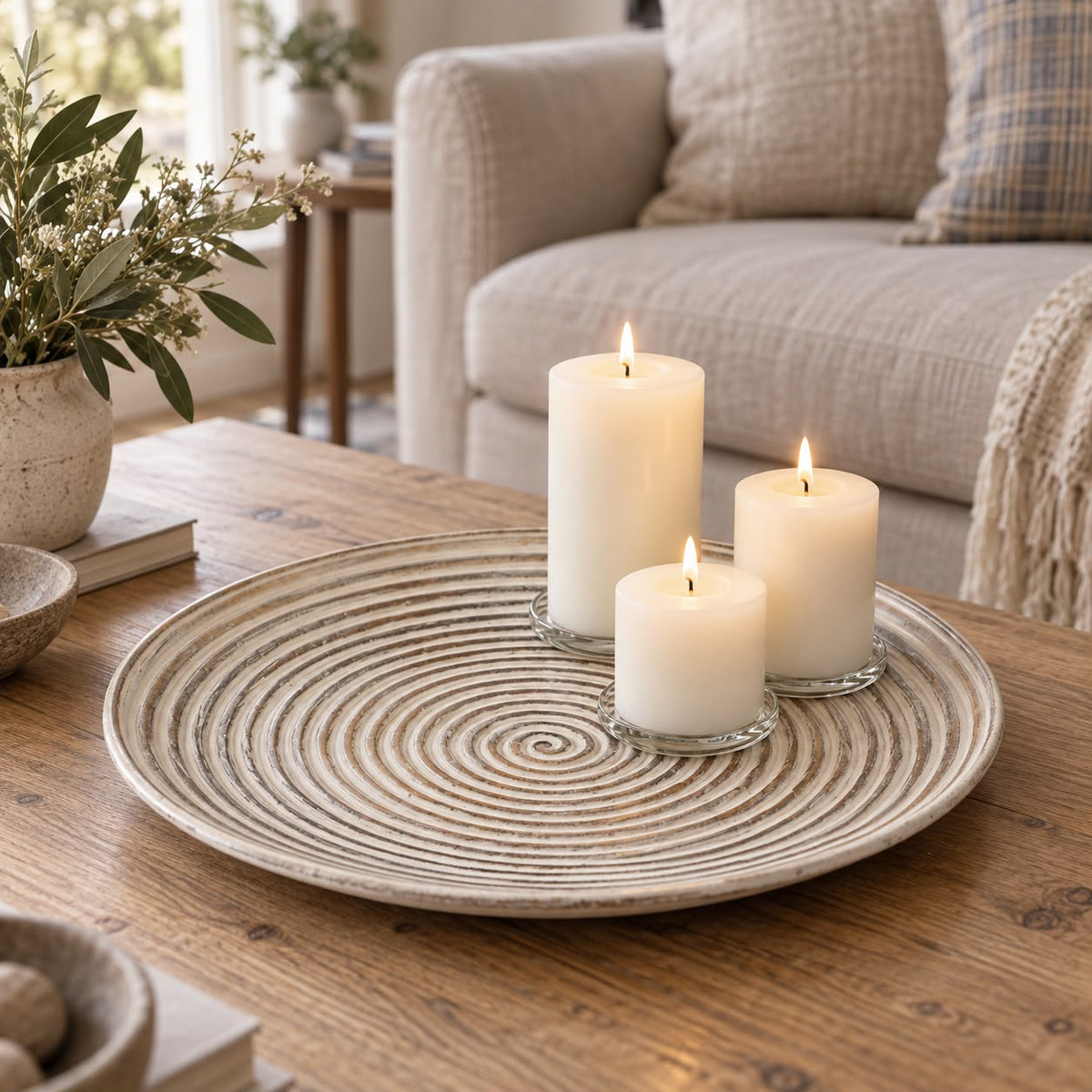 Swirl Effect Wooden Round Tray