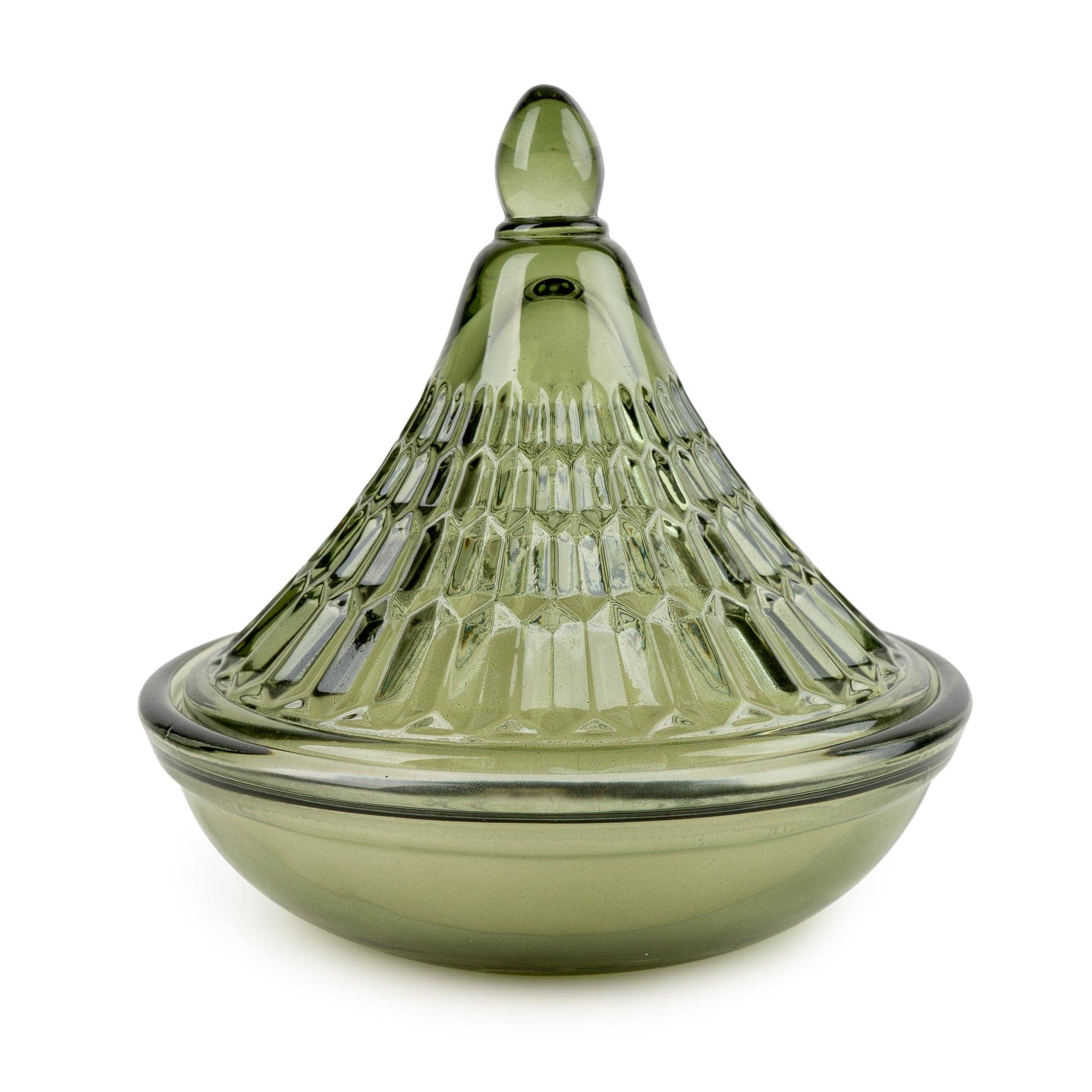 Embossed Tagine Glass Candle - Olive Green