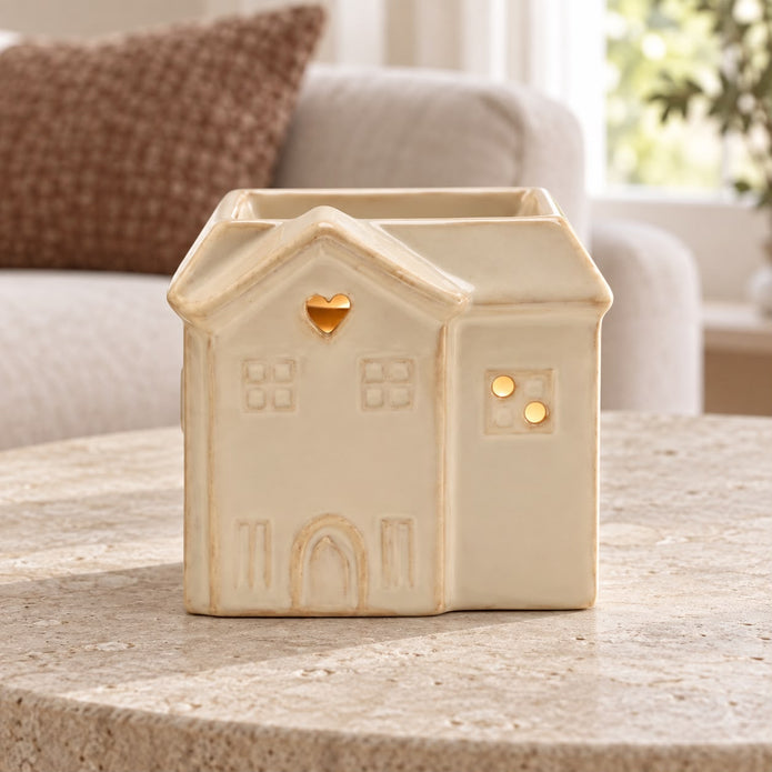 Small Cream Ceramic House Wax Melt Burner