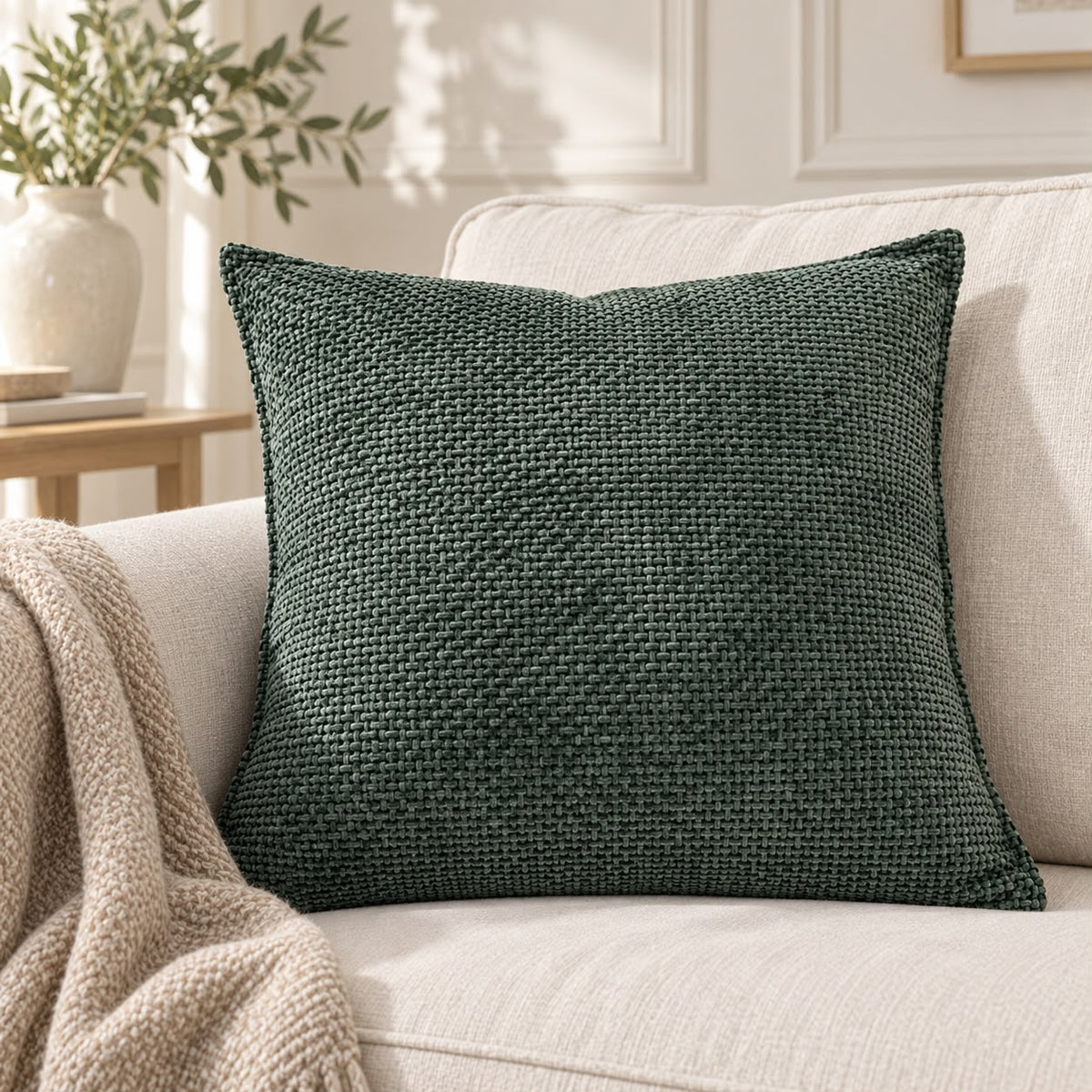 Olive Green Woven Design Cushion Cover