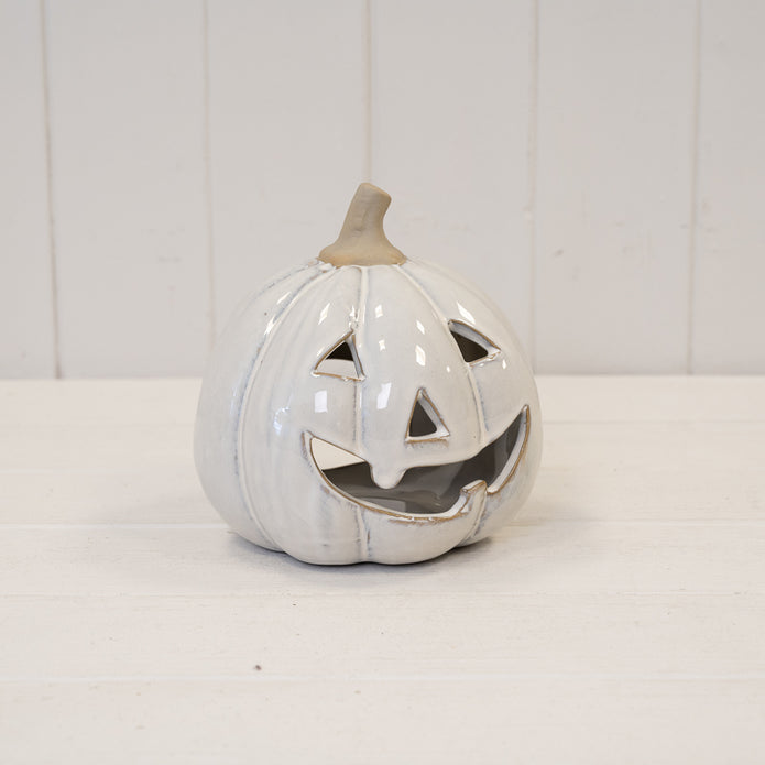 Stone Glazed Ceramic Pumpkin Tealight Candle Holder