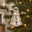 Silver glass Christmas tree hanging decoration by Widdop & Co, featuring a shiny, reflective ornament for holiday decor.