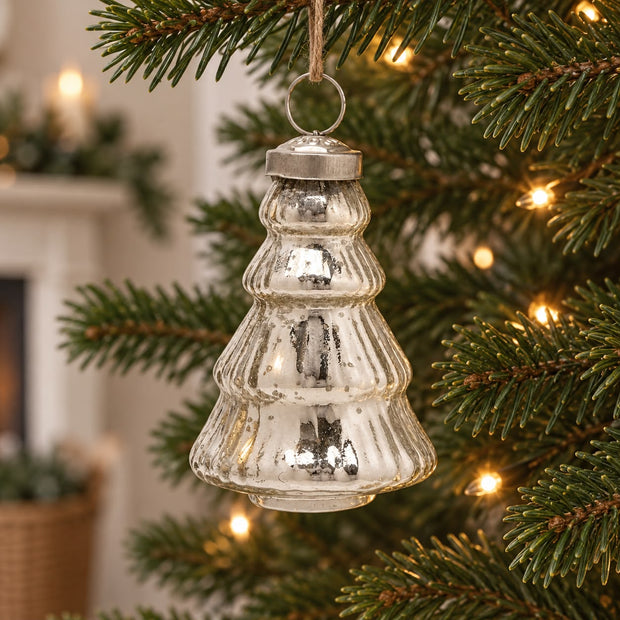 Silver Glass Christmas Tree Hanging Decoration