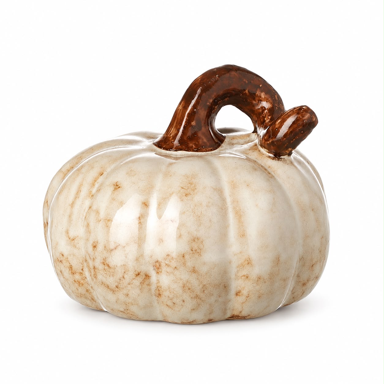 Cream And Brown Ceramic Pumpkin