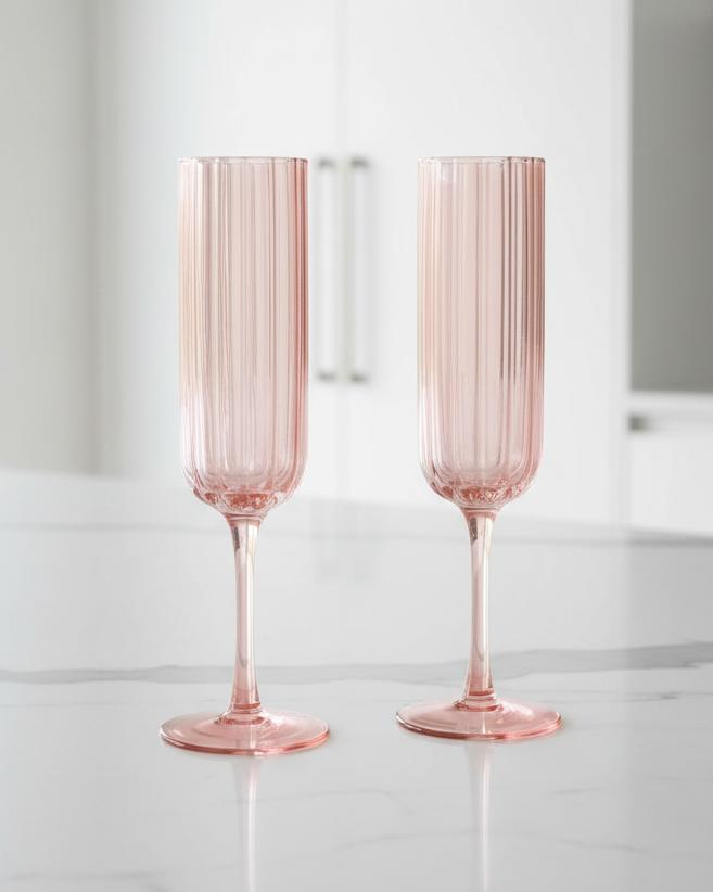 Blush Pink Scalloped Champagne Flutes - Set Of Two
