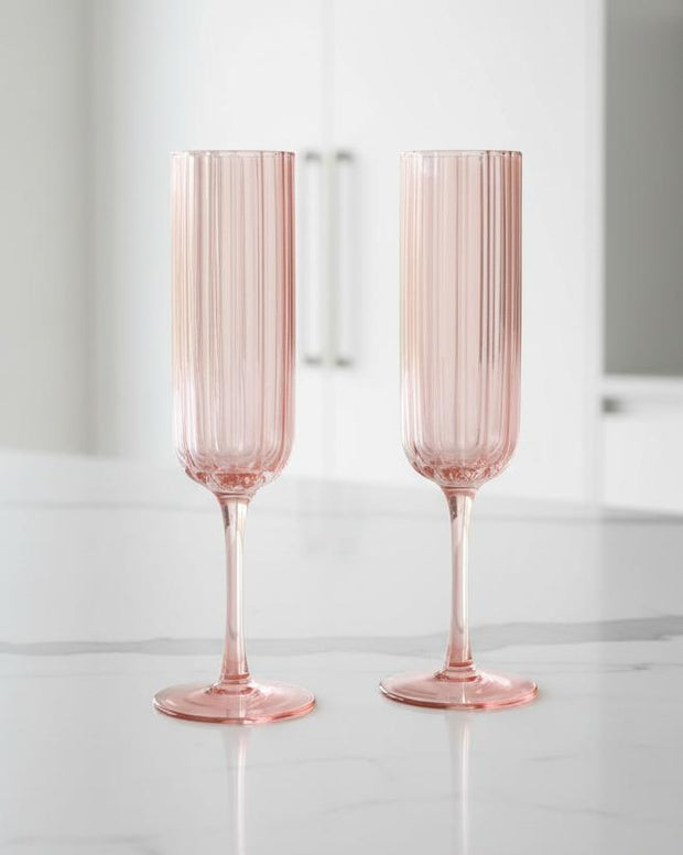 Blush Pink Scalloped Champagne Flutes - Set Of Two