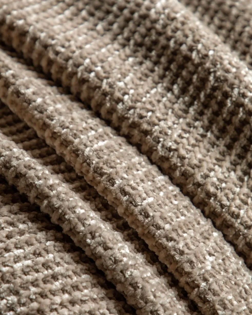 Beige Luxe Chunky Chenille Throw blanket from Gallery Direct, soft and cozy neutral soft furnishings for home decor.