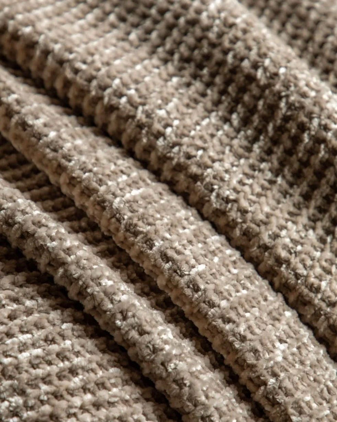 Beige Luxe Chunky Chenille Throw blanket from Gallery Direct, soft and cozy neutral soft furnishings for home decor.