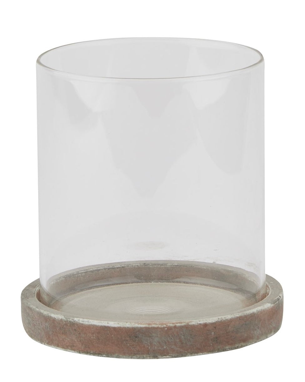Siena Matt Brown Stone Hurricane Candle Lantern by Hill Interiors, decorative home decor with a rustic stone finish and glass enclosure.