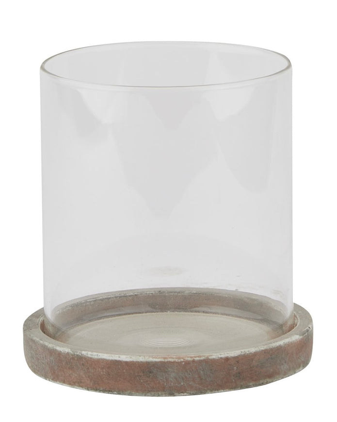 Siena Matt Brown Stone Hurricane Candle Lantern by Hill Interiors, decorative home decor with a rustic stone finish and glass enclosure.