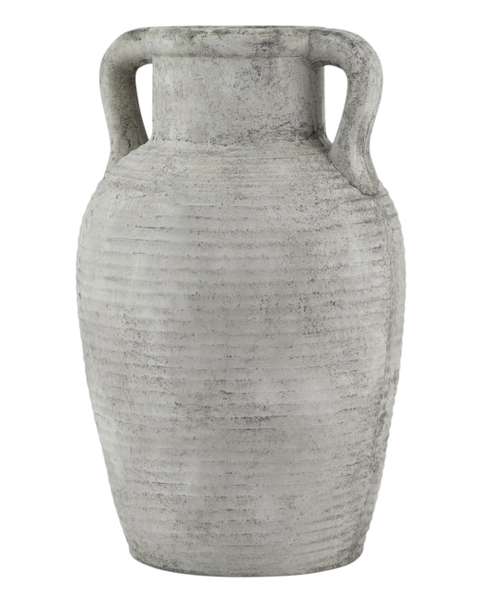Neutral stone Athena Amphora Vase by Hill Interiors, showcasing its classic shape and textured surface.