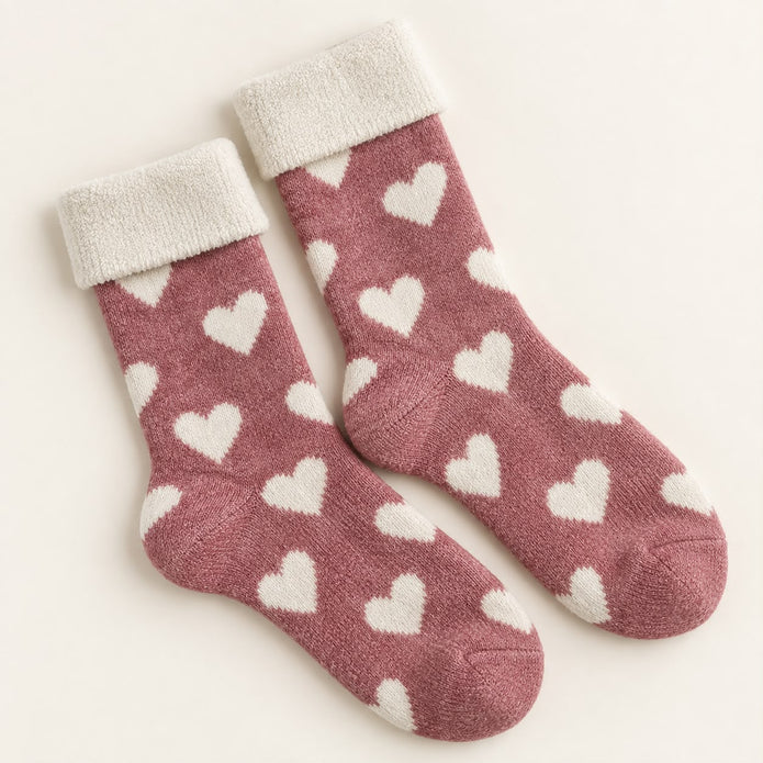 Cosy Cuff Socks - Pink Heart