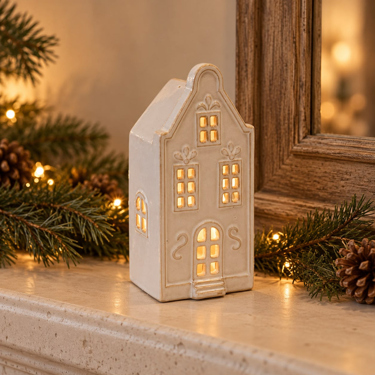 White Ceramic LED Light Up Dutch Christmas House