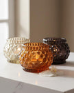 Rust Brown Glass Bubble Candle Pot Holder