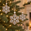 Wooden Snowflake Hanging Decorations - Set of Six