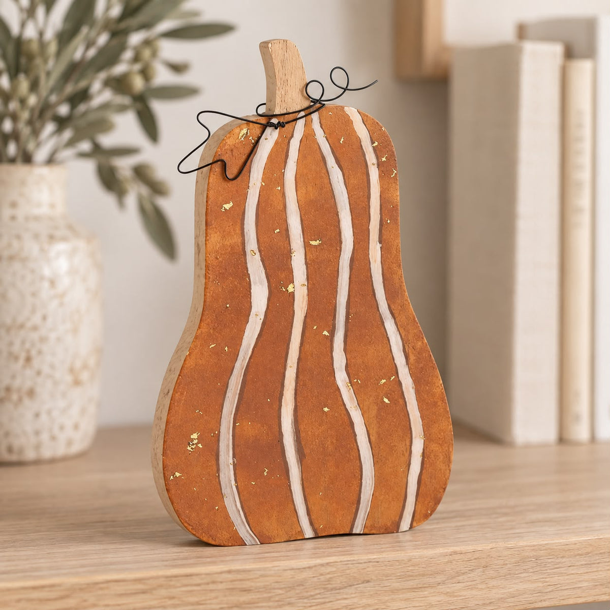 Wooden Orange Pumpkin Decoration – product view 2