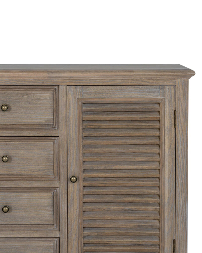 Delphine Collection large dresser base with 2 doors and 4 drawers, wooden furniture by Hill Interiors in a modern design.