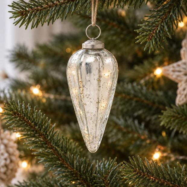 Silver Glass Christmas Teardrop Hanging Decoration
