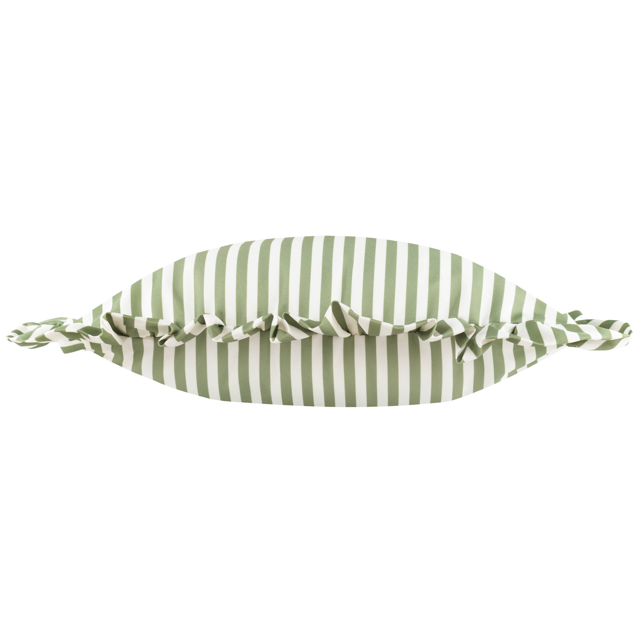 Yard Olive Green Ruffle Striped Outdoor Cushion - Filled