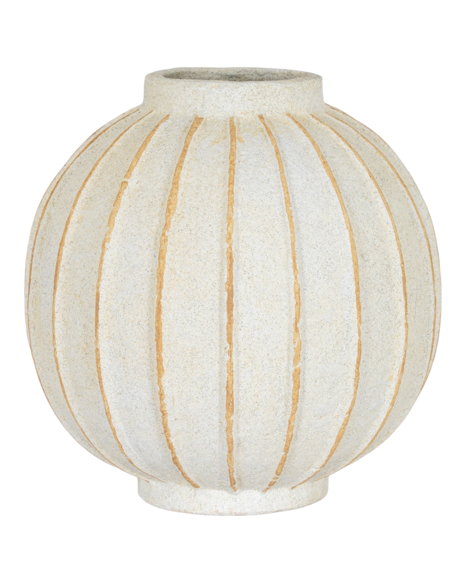 Striped decorative vase by Hill Interiors, ideal for home décor, with a globe-inspired design and vibrant colors.