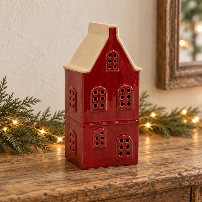 Burgundy Large Ceramic LED Light Up Townhouse