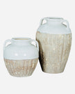 Thorne white and beige amphora rustic vase from Hill Interiors, featuring a classic ceramic design with a textured finish.