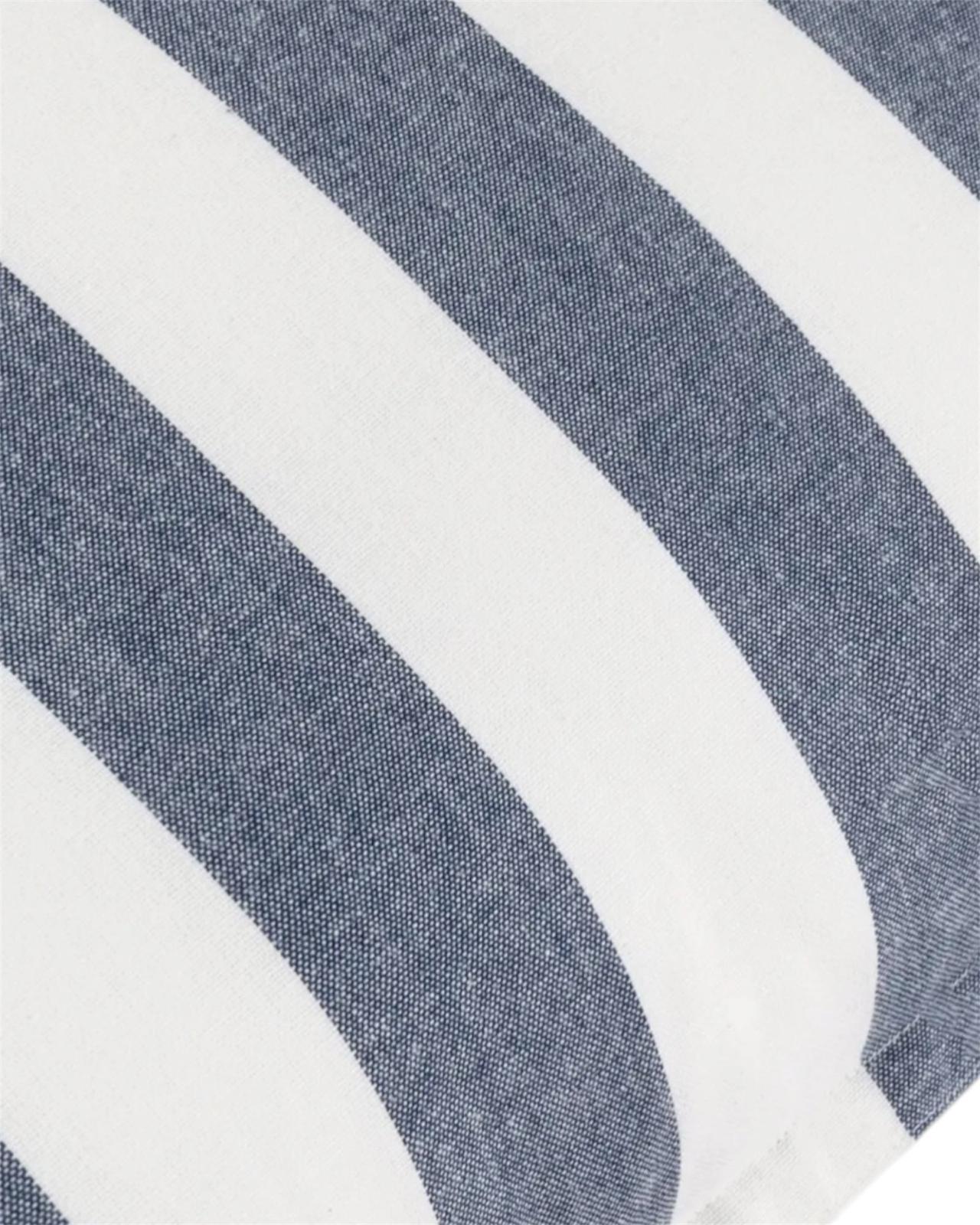 Navy blue striped outdoor garden seat scatter cushion cover by Riva Home, soft furnishings for patio or outdoor seating.