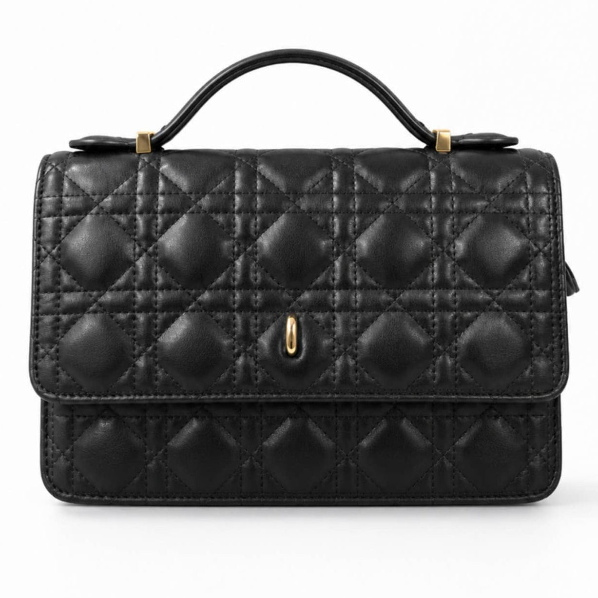 Black Quilted Top Handle Crossbody Bag with Zip Closure