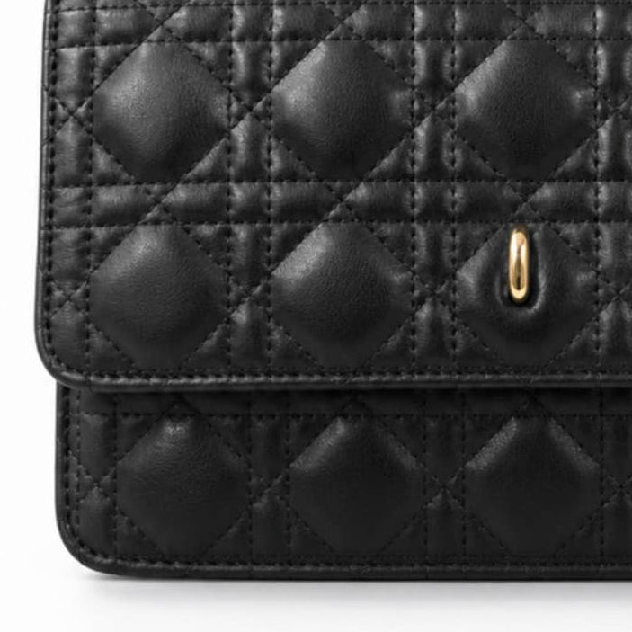 Black Quilted Top Handle Crossbody Bag with Zip Closure