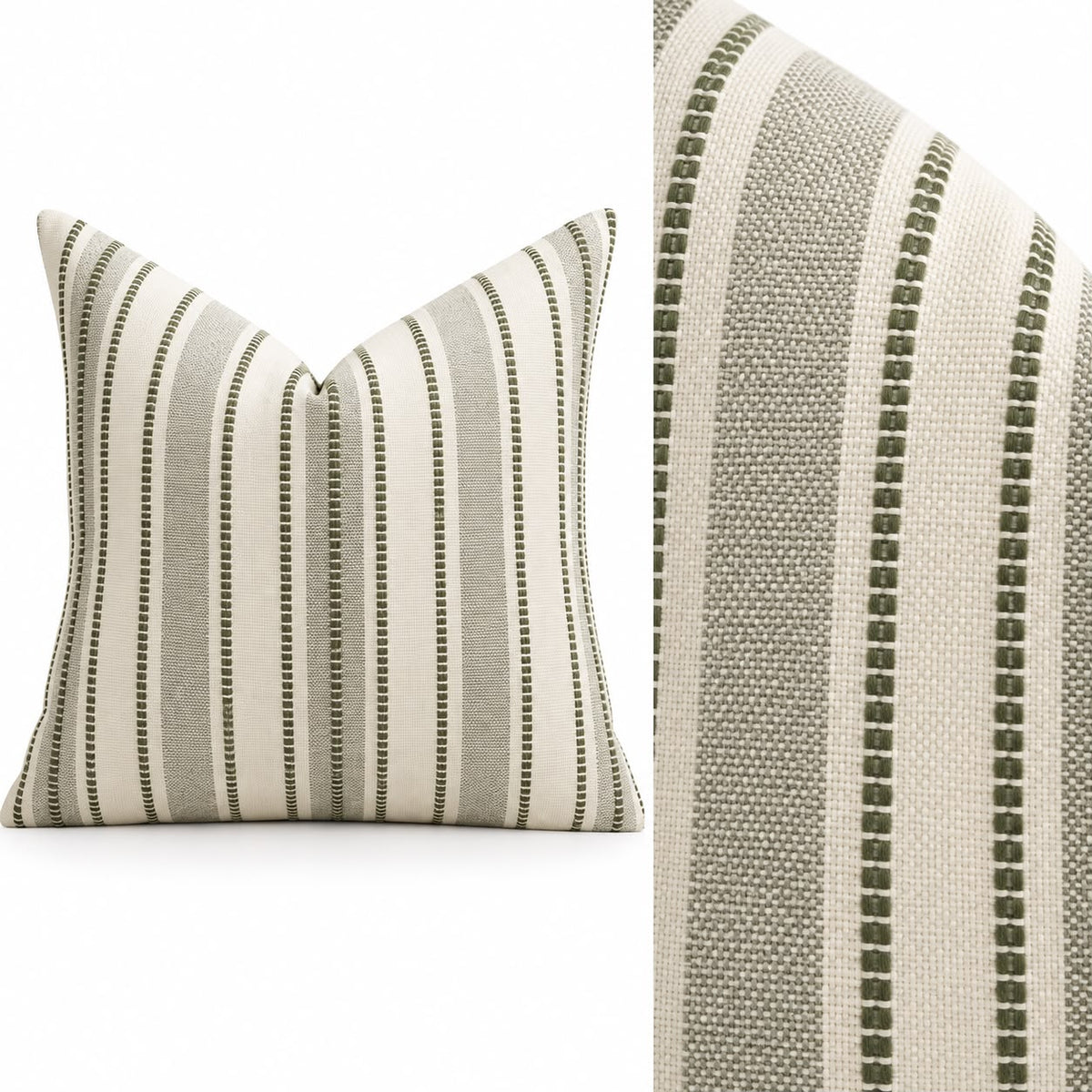 Olive Green Stitch Stripe Cushion Cover
