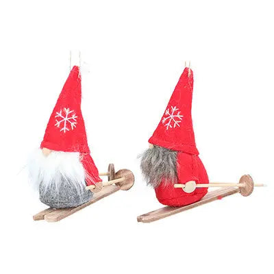 Fabric Nordic Santa on Skis Hanging Decoration Gisela Graham