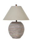 Large Saturn wooden lamp by Hill Interiors, featuring a rustic wooden base and modern lighting design.