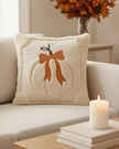Beige Fluffy Pumpkin With Bow Cushion Cover