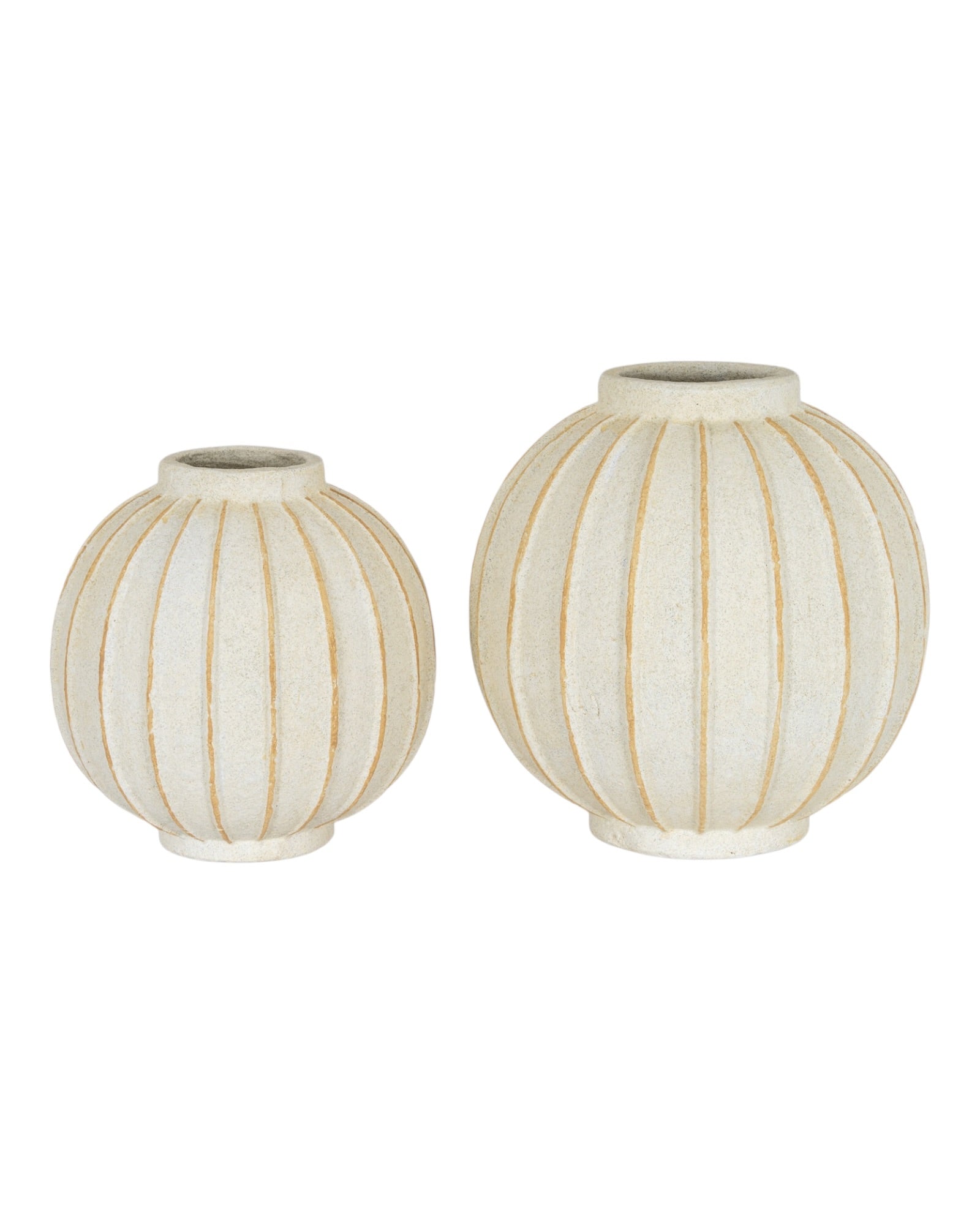 Decorative Hill Interiors Globe striped vase for home décor, featuring a round shape with blue and white striped pattern.