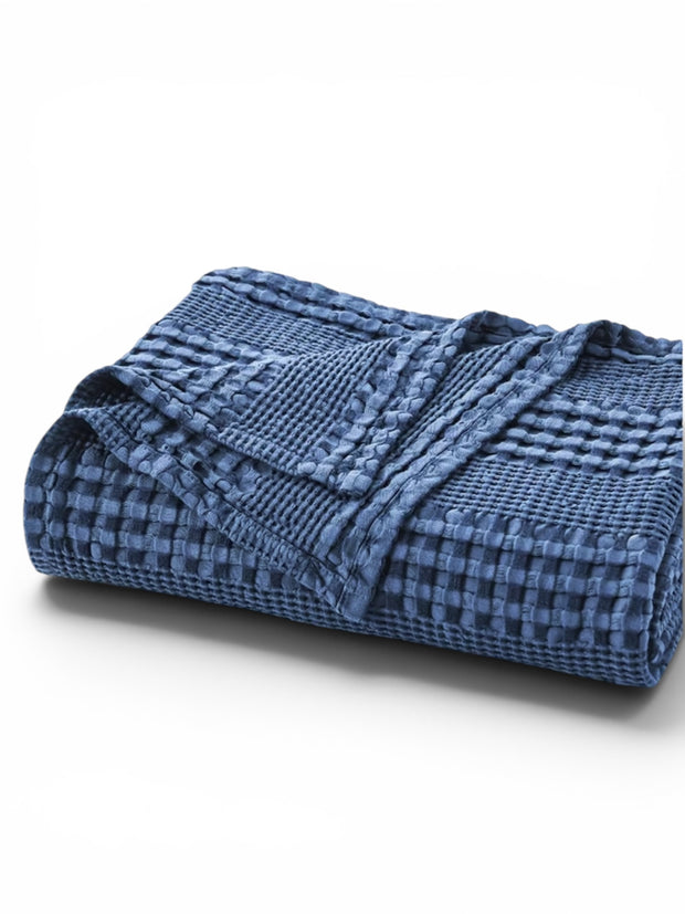 Navy Blue Waffle Throw