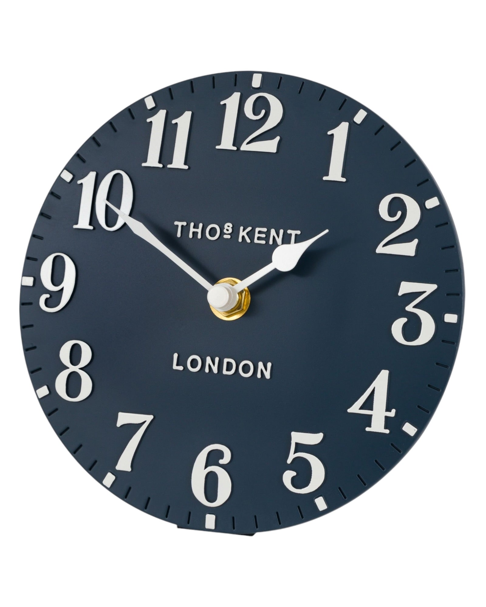 Gallery Direct Thomas Kent 6-inch Arabic Mantle Clock in ink blue with classic clock face and Arabic numerals.
