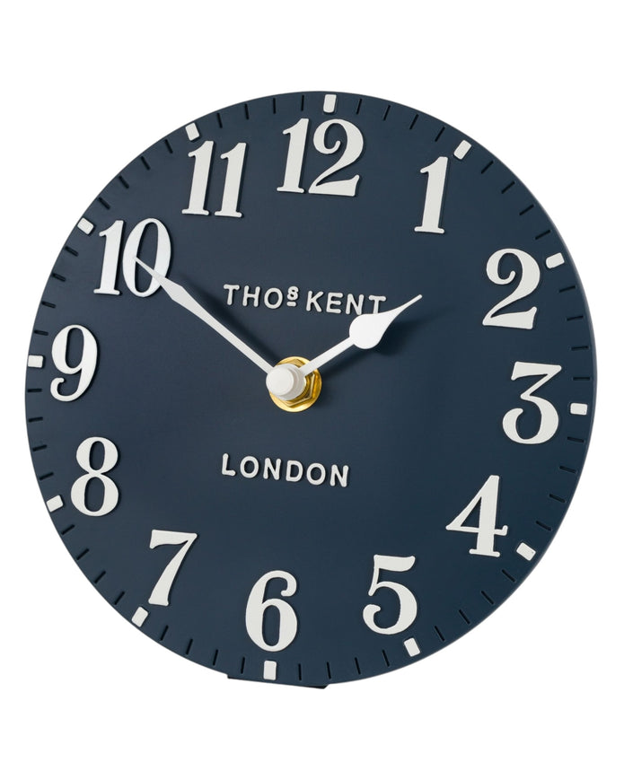 Gallery Direct Thomas Kent 6-inch Arabic Mantle Clock in ink blue with classic clock face and Arabic numerals.