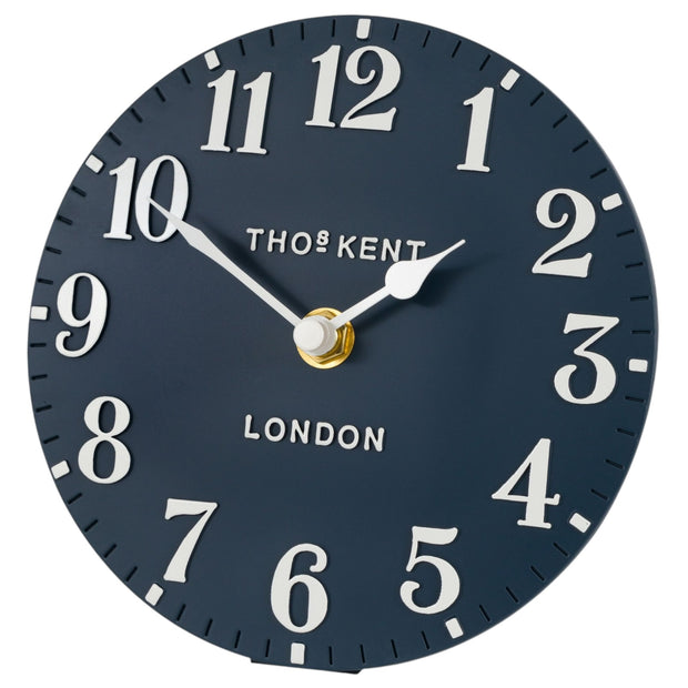 Gallery Direct Thomas Kent 6-inch Arabic Mantle Clock in ink blue with classic clock face and Arabic numerals.