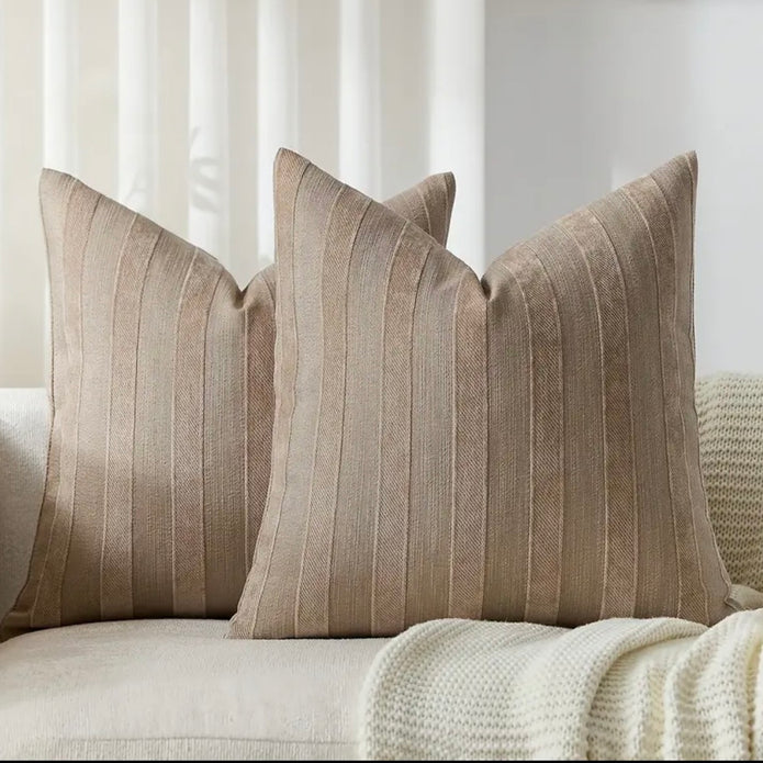 Beige Textured Stripe Chenille Cushion Cover