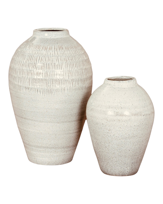 White glazed Kemi Olpe vase by Hill Interiors, featuring a smooth, rounded ceramic design suitable for decorative display.