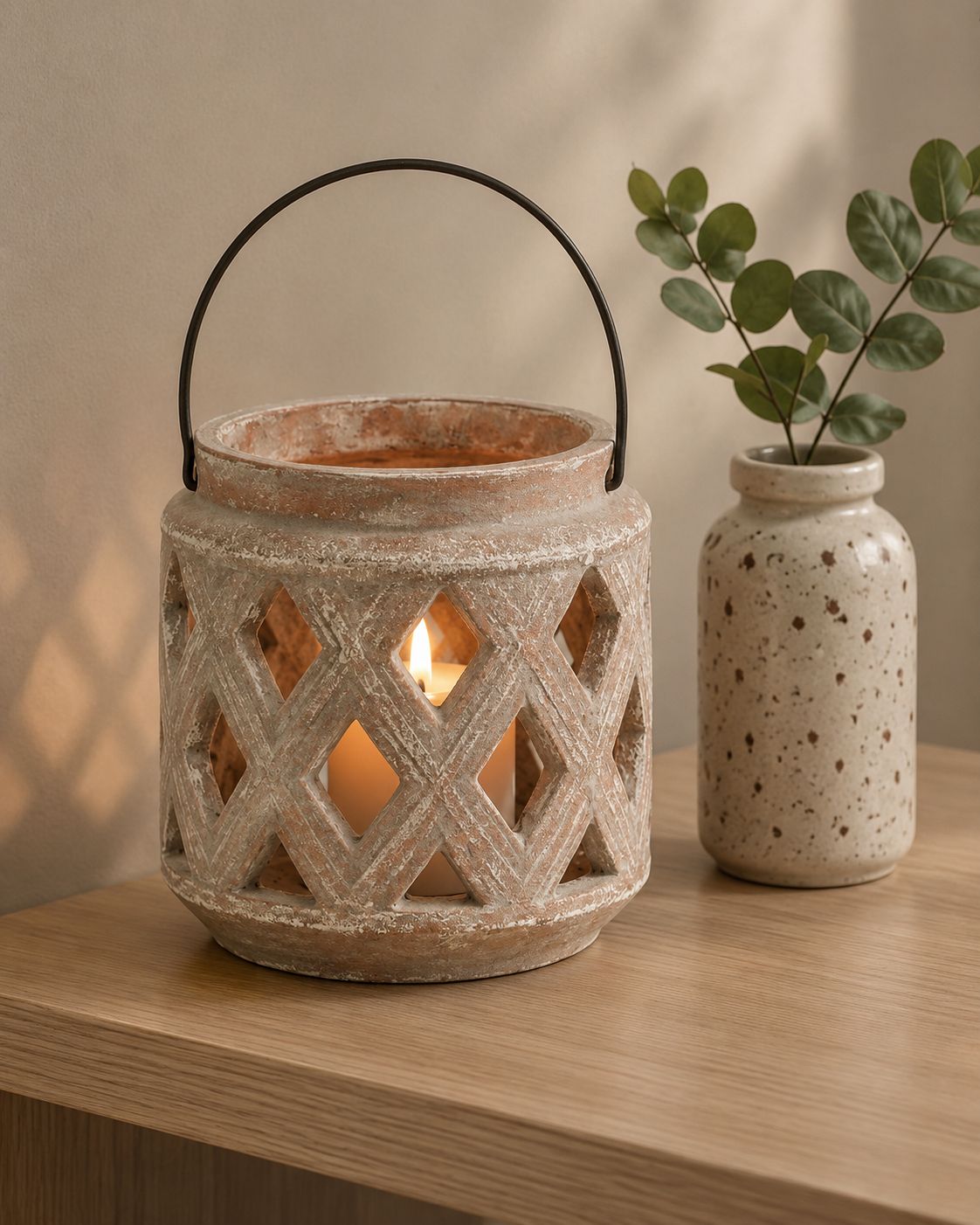 Siena Matt Brown Stone Lattice Hurricane Lantern