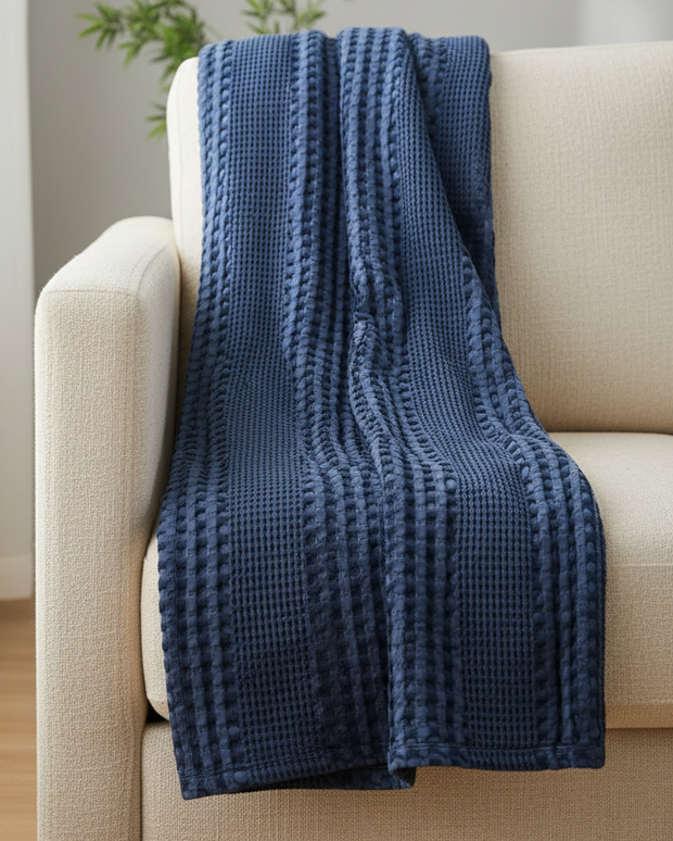 Navy Blue Waffle Throw