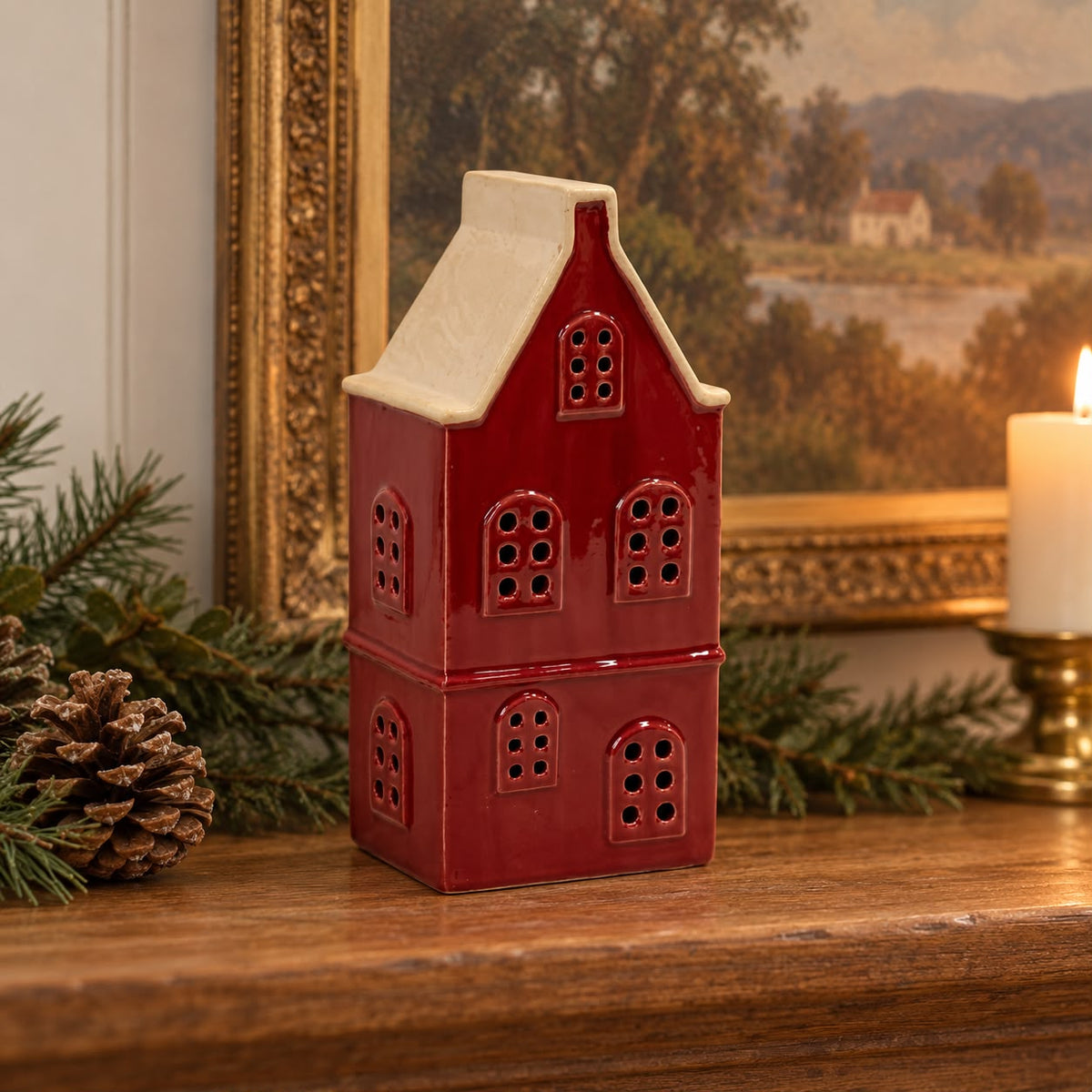 Burgundy Large Ceramic LED Light Up Townhouse