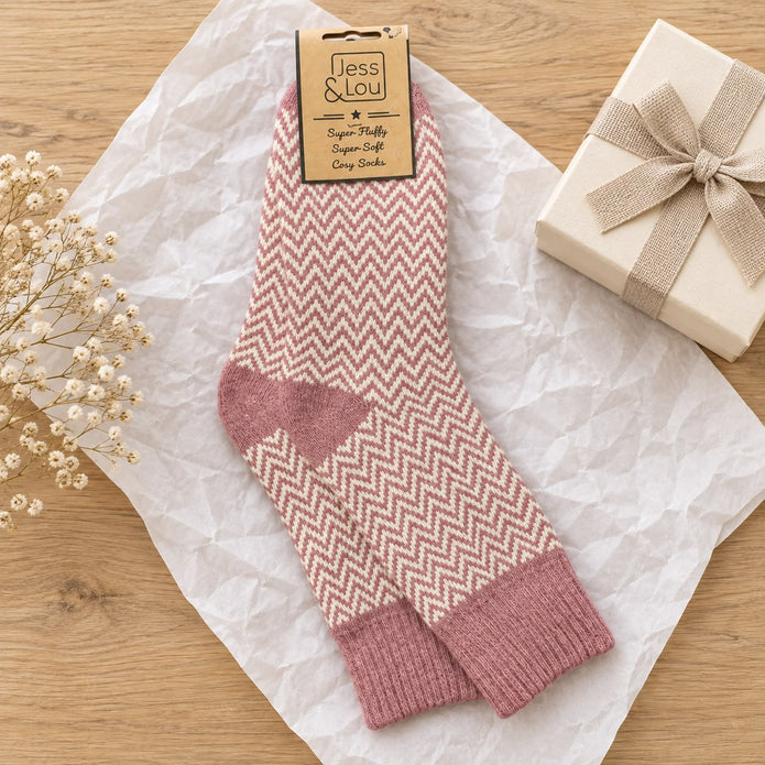 Pink Herringbone Cosy Socks