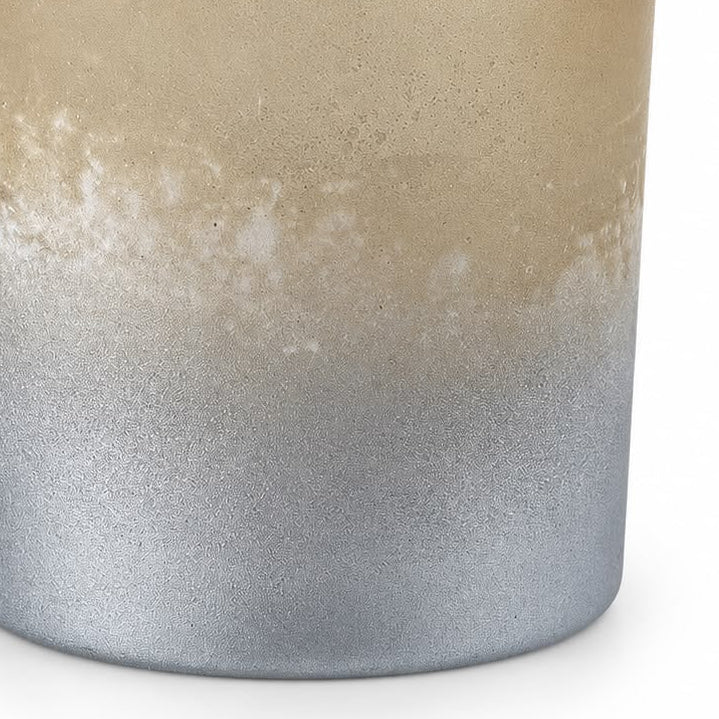 Faded Bronze Glass Tealight Holder, close-up of the mottled bronze-to-silver glass finish