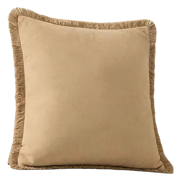 Frayed Edge Ochre Cushion Cover, ochre cushion with frayed edges against white