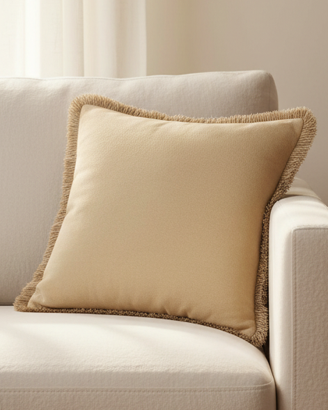 Frayed Edge Ochre Cushion Cover