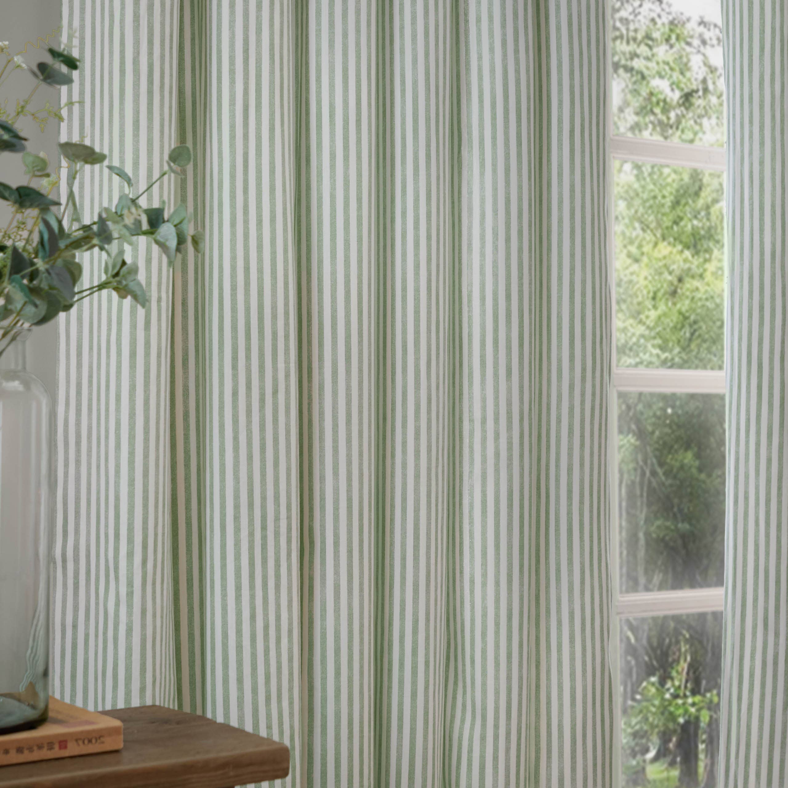 Yard Sage Green Striped Blackout Eyelet Curtains